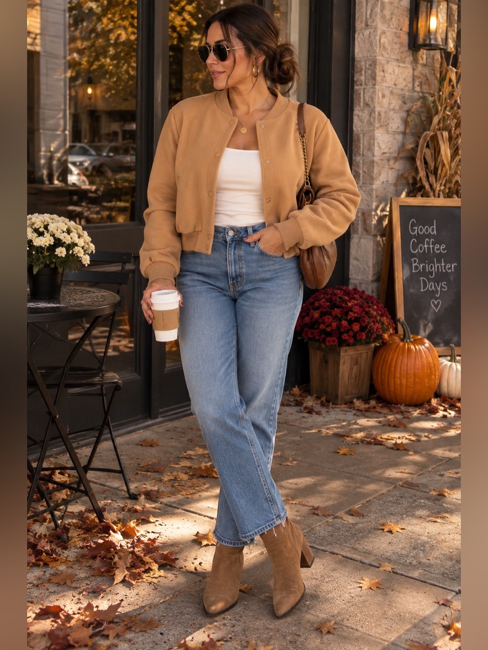 Hollister Cropped Bomber Jacket – Camel Tan – Size L